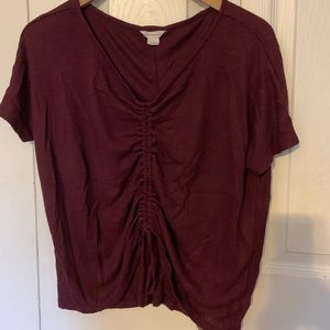 Aeropastel Maroon Tie Front Top Tee Shirt Size S